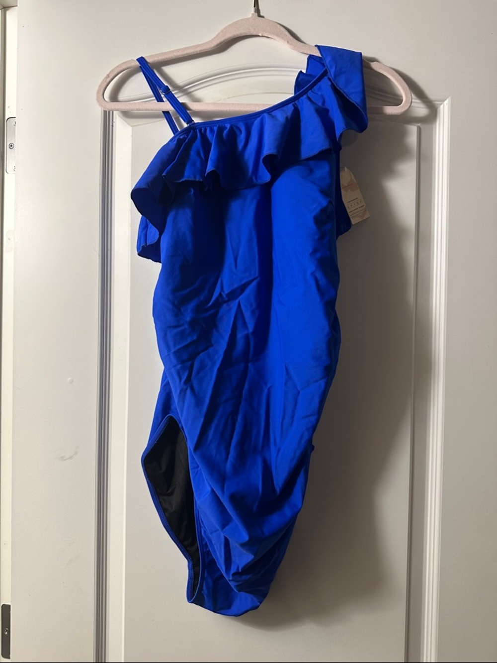 Maternity Royal Blue One-Shoulder Ruffle Swimsuit